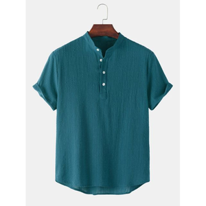Men's <b>Henly</b> Cotton Short Sleeve Stand Collar T-Shirt Solid Color Regular Fit Casual Wear Teal Green - Product Image 1