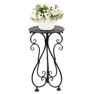 Support à fleurs classique en métal avec dessus perforé circulaire, design vintage pour extérieur, finition thermolaquée pour usage en jardin - Product Image 3