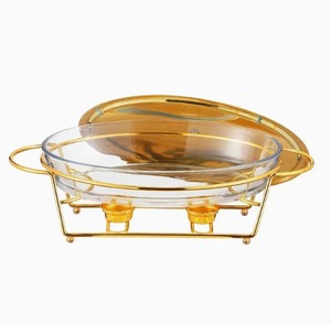 Elegant 3.0L Gold Chafing Dish Set with Glass Soup Pot <b>Buffet</b> Food <b>Warmer</b> for Weddings and Catering At Low Price - Product Image 6