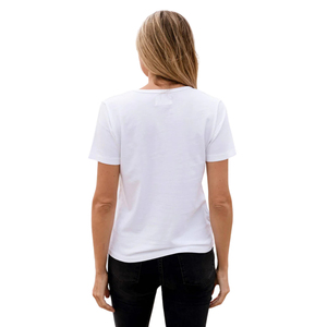 T-shirt ample blanc pour femme à col en V profond, 100 % coton biologique de luxe, pré-rétréci, certifié GOTS, doux, respirant et de qualité supérieure - Product Image 2