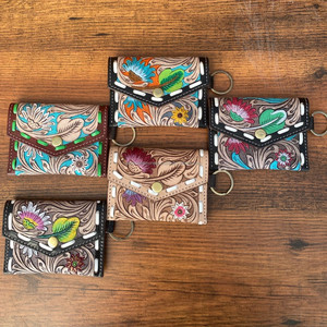 Nouveau Design 2024 Porte-Monnaie Vintage en Cuir Gravé à la Main avec Porte-Clés Portefeuilles à Monnaie Floraux pour Femme en Cuir de Vache Pleine Fleur Véritable - Product Image 3
