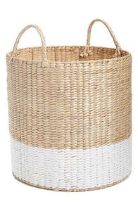 Round Water Hyacinth <b>Basket</b> with White Painted Base Handmade <b>Storage</b> <b>Basket</b> for Laundry <b>Toys</b> Blankets Home Decor - Product Image 2