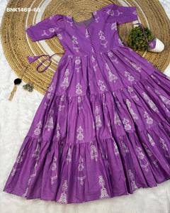 Best Quality Cotton with Warli Art-Hand <b>Block</b> <b>Print</b> Tiered-Flared-Elbow Sleeve Readymade Kurti Collection Wholesale Supply - Product Image 3