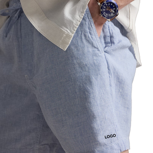 Premium Polo Prepster Linen Shorts Men Luxury Resort OEM Custom Preppy Summer Casual Fashion Bottoms Mid Waist <b>Elastic</b> Waist - Product Image 5