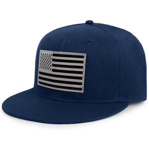 หมวกแก๊ปแบบ Snapback 6 แผง สีกรมท่า ผ้าฝ้าย ตกแต่งลายธงชาติอเมริกันด้านหน้า สไตล์ลำลอง สำหรับผู้ใหญ่ ทรงพอดีศีรษะ - Product Image 3