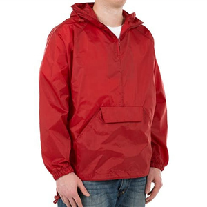 Men's <b>Red</b> Hooded Quarter-Zip Windproof <b>Windbreaker</b> Jacket Casual Polyester Long Sleeve Solid Color Autumn Wear - Product Image 3