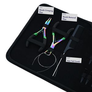 Hair Extension Tools Kit Tail <b>Comb</b> <b>Parting</b> Finger Styling Sectioning Clips Scissors Loop Wire Hook Tool Crimping Remover Plier - Product Image 3