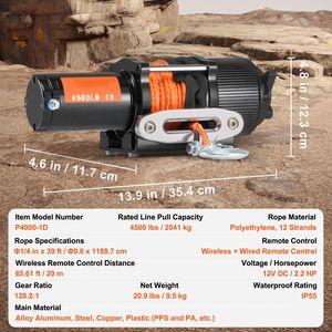 กว้านไฟฟ้า 12V DC พร้อมแรงดึงสาย 4500 ปอนด์ ขนาด 1/4 x 39 ฟุต เชือกสังเคราะห์ 12 เส้น พร้อมรางอลูมิเนียมสำหรับ ATV/UTV - Product Image 5