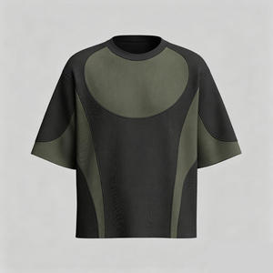 T-shirt Homme Bicolore à Panneaux Courbes Coupe Classique en Coton Épais 300g, Logo Personnalisé sur le Devant, Séchage Rapide, Respirant, Écologique, Style Streetwear - Product Image 3