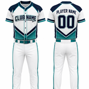Ensemble de maillots de baseball personnalisés pour hommes, blanc, bleu marine, turquoise, sublimé, respirant, manches courtes, coupe classique, toutes saisons, vêtements d'équipe - Product Image 1