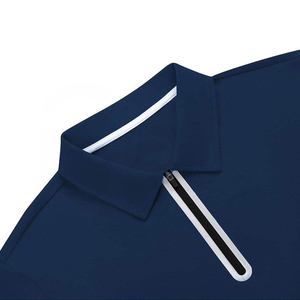 Men's Navy <b>Blue</b> Short Sleeve <b>Polo</b> <b>Shirt</b> With Zipper Casual Knitted Design Regular Fit Quick Dry Solid Color - Product Image 2