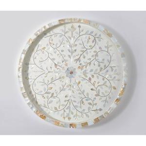 Bandeja de servir con incrustaciones de nácar, éxito de ventas, para decoración de mesa en el hogar y hoteles, bandeja redonda para servir, utensilios de cocina, bandeja con incrustaciones de concha marina. - Product Image 1