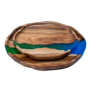 River Resin Acacia Wood Solid Wood Dining <b>Tray</b> Snack <b>Tea</b> <b>Tray</b> Irregular Shape Light Luxury Retro Design Gift Factory Wholesale - Product Image 1