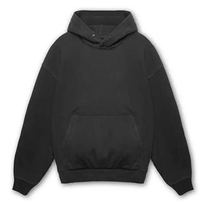 Men's Oversized Hooded <b>Sweatshirt</b> Solid <b>Black</b> Cotton French Terry Casual Pocket Hoodie Regular Fit Autumn Wear - Product Image 4