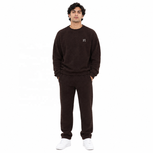 Textured Fleece Men's <b>Tracksuit</b> Set with Soft Cozy Sweatshirt Relaxed Joggers Fit Winter Warm Hoodies Streetwear Bulk OEM Orders - Product Image 1