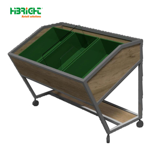 Mobile Wooden <b>Vegetable</b> Display Rack Supermarket Fruit Veggie <b>Stand</b> With Wheels Grocery Produce Display Shelf - Product Image 5