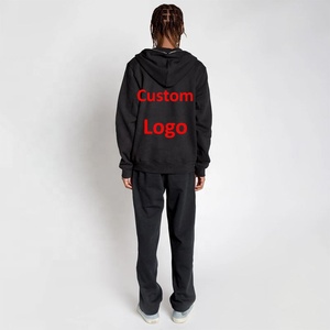 Sudadera con capucha de algodón 100% para hombre, con cremallera, forro polar grueso, diseño liso teñido, hombros caídos, transpirable, ideal para invierno. - Product Image 2