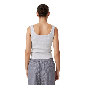 Women Square Collar Ribbed Knitted Sleeveless Tank Top Solid Color Breathable Cotton Minimalist Style Regular Length - Product Image 2