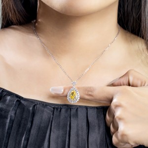 Collier de luxe en argent avec zircon taille poire et halo, ensemble de bijoux de mariage pour femme, plaqué rhodium, excellents bijoux, pendentif goutte d'eau - Product Image 2