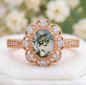Oval Natural <b>Moss</b> <b>Agate</b> <b>Ring</b> Rose Gold Plated Handmade Luxury Women's Wedding Engagement Anniversary <b>Ring</b> Fine Jewelry - Product Image 1