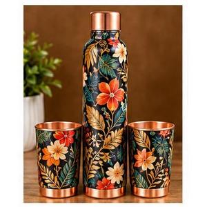 Ensemble de bouteilles d'eau en cuivre avec deux tasses, grande capacité, design paon personnalisé, vaisselle portable pour la maison et le bureau - Product Image 2