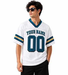 Maillot de football américain personnalisé pour homme, blanc, en mesh, col en V, manches courtes, respirant, impression sublimée, numéros d'équipe 00, votre nom - Product Image 3