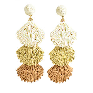 Pendientes de Estilo Bohemio para Mujer, Chapados en Oro, con Borlas Multicapa, Conchas y Rafia, Hechos a Mano, Geométricos, para Fiestas - Product Image 3
