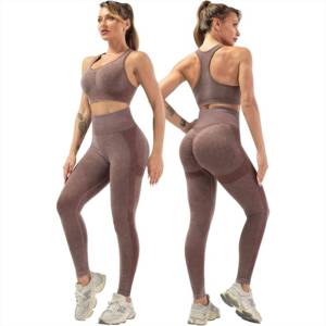 Nouvel ensemble de vêtements de sport tendance pour femmes, en tissu à séchage rapide, sans manches, taille haute, prix de gros, ensemble de leggings - Product Image 3