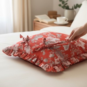 Premium Polyester Satin Floral Design Cushion <b>Covers</b> with Frill Border <b>for</b> Boutique Hotels Home Furnishing Luxury <b>Sofa</b> Decor - Product Image 3