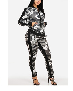 Ensemble deux pièces gris pour femmes, survêtement en molleton à manches longues, avec fermeture éclair, tenue pour femmes, offre spéciale, - Product Image 5