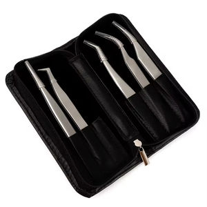 Kit Profesional de Pinzas para Pestañas de Alta Calidad con Punta de Fibra, Estuche con Banda de Algodón Negra, Pinzas para Extensión de Pestañas, Marca Privada - Product Image 1