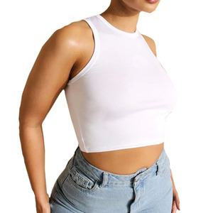 <b>Women's</b> <b>White</b> <b>Cropped</b> Tank <b>Top</b> Sleeveless Crew Neck Solid Knitted Casual Fit Spring Summer Wear 100% Cotton Breathable - Product Image 4