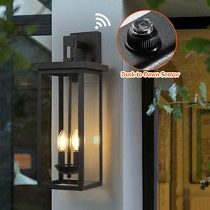 22.0\" <b>Outdoor</b> <b>Wall</b> Lantern 2-<b>Light</b> Design Clear Glass Panels <b>Dusk</b> <b>Dawn</b> <b>Sensor</b> Matte Black Finish Weatherproof <b>Light</b> for Porch - Product Image 4