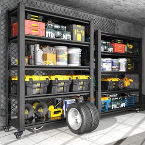 Scaffali per Garage in Metallo Resistente da 198 cm (78 pollici) con 5 Ripiani Regolabili, Pannello Forato e Ruote - Unità di Stoccaggio Multiuso con Ruote - Product Image 4