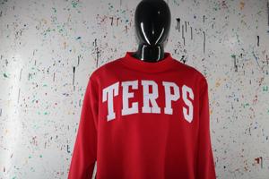 Terps Red <b>Mock</b> <b>Neck</b> Sweatshirt 100% Cotton White Applique Embroidery wide <b>neck</b> Sweatshirt Finer Threads - Product Image 6