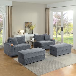 Divano Chaise Longue Profondo con 2 Cuscini Decorativi e Pouf per Soggiorno, Arredamento Confortevole - Product Image 2