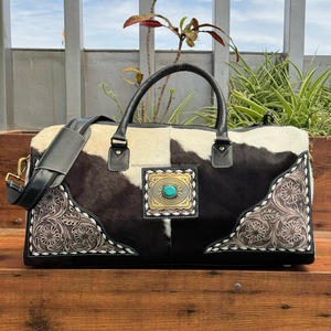 Nouveau Style 2 pièces Combo ensemble repoussé à la main en cuir de vachette femmes grand et petit sac de sport en cuir véritable grande capacité sac de voyage - Product Image 5