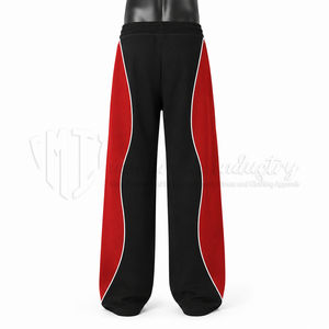 Pantalon de jogging pour homme noir et rouge, coupe large, avec empiècements latéraux contrastants, taille à cordon, style sportswear personnalisé, vente en gros - Product Image 2