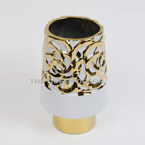 Vase à fleurs en aluminium doré de qualité luxueuse, texture martelée, vaisselle, décoration pour la maison, le salon, le bureau - Product Image 4