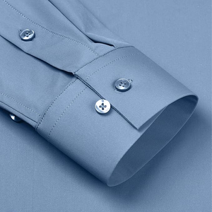 Camisa de Vestir de Manga Larga Azul Claro Sólido para Hombre, Corte Entallado, Formal, con Botones, Estilo Casual de Negocios, Clásica para Oficina - Product Image 3