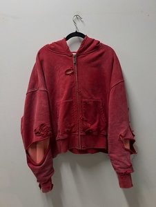 Sudadera con capucha con cremallera, con efecto desgastado y lavado ácido, de forro polar, estilo oversize, vintage y streetwear, con logotipo personalizado, en tendencia, fabricante mayorista OEM - Product Image 1