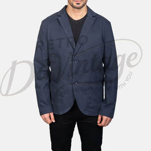 เสื้อเบลเซอร์ผ้าฝ้ายสีน้ำเงินกรมท่าสำหรับผู้ชาย พรีเมียม น้ำหนักเบา ทรงเข้ารูป สไตล์ลำลอง สปอร์ตโค้ท สำหรับธุรกิจและมืออาชีพ ระบายอากาศได้ดี เหมาะสำหรับฤดูร้อน - Product Image 3