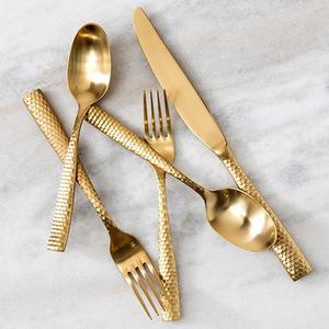 Juego de cubiertos reutilizables económicos con mango martillado dorado Vintage gran oferta hecho a mano Popular cuchillo occidental tenedor cuchara restaurantes - Product Image 3