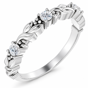 Bague de fiançailles romantique en or blanc plaqué, moissanite taille brillant rond, sertie à griffes, motif végétal, pour femme - Product Image 3