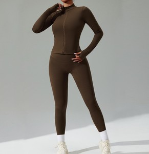 Ensemble de sport uni pour femme, idéal yoga et fitness, respirant, écologique, taille élastique, imprimé, polyester/coton - Product Image 5
