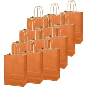 Sacchetti Regalo Classici in Carta Arancione Tinta Unita con Manici, Confezione da 24 Pezzi, 21x15x8 cm, Sacchetti per Bomboniere - Product Image 1