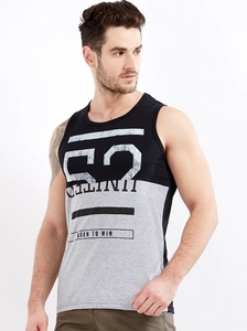 Débardeur sans manches pour homme, gris et noir, col rond, motif imprimé, décontracté, respirant, 100 % coton tricoté, logo sur le devant - Product Image 4