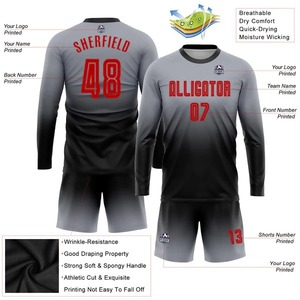 เสื้อฟุตบอลแขนยาวสีเทาแดงดำแบบซับลิเมชั่น ระบายอากาศได้ดี แห้งเร็ว ชุดทีมฟุตบอล ชุดกีฬา - Product Image 5