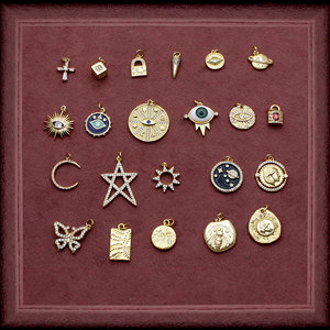 Gold Plated 925 Silver Bezel Setting Zircon Charm Pendant <b>Set</b> Moon Star Eye Butterfly Lock Cross DIY Unisex Necklace - Product Image 1