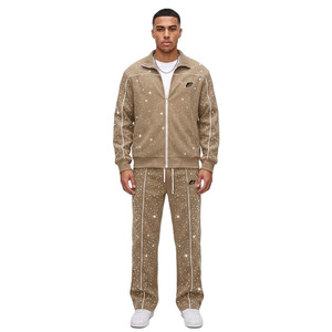 Chándal de terciopelo con pedrería premium para hombre, sudaderas con cremallera y joggers personalizados, proveedor de moda urbana - Product Image 1